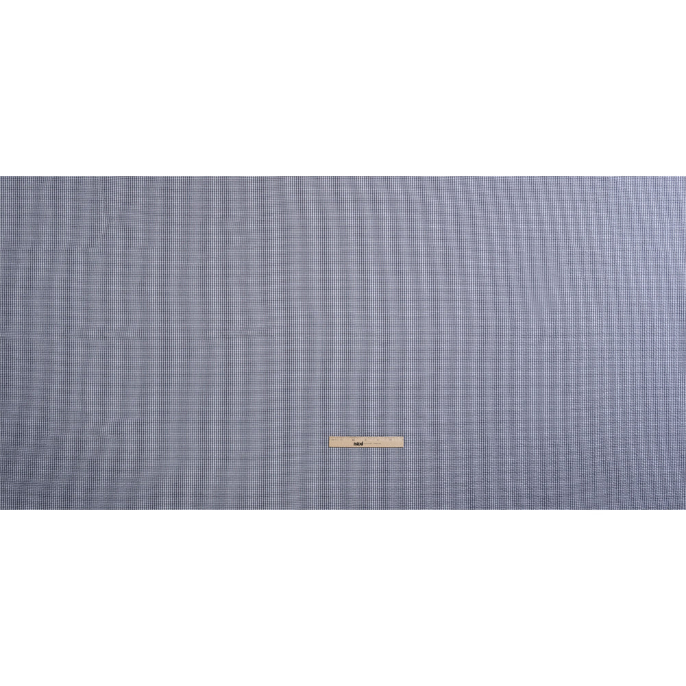 Polyester and Cotton Seersucker - Dark Blue and White Checks - Wylie Collection Polyester and Cotton Seersucker - Dark Blue and White Checks - Wylie Collection