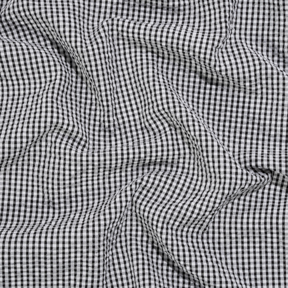 Polyester and Cotton Seersucker - Black and White Checks - Wylie Collection Polyester and Cotton Seersucker - Black and White Checks - Wylie Collection