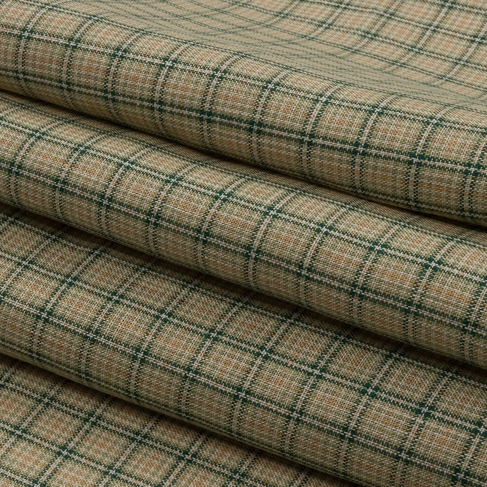 Green and Beige Checked Lightweight Linen Woven Green and Beige Checked Lightweight Linen Woven