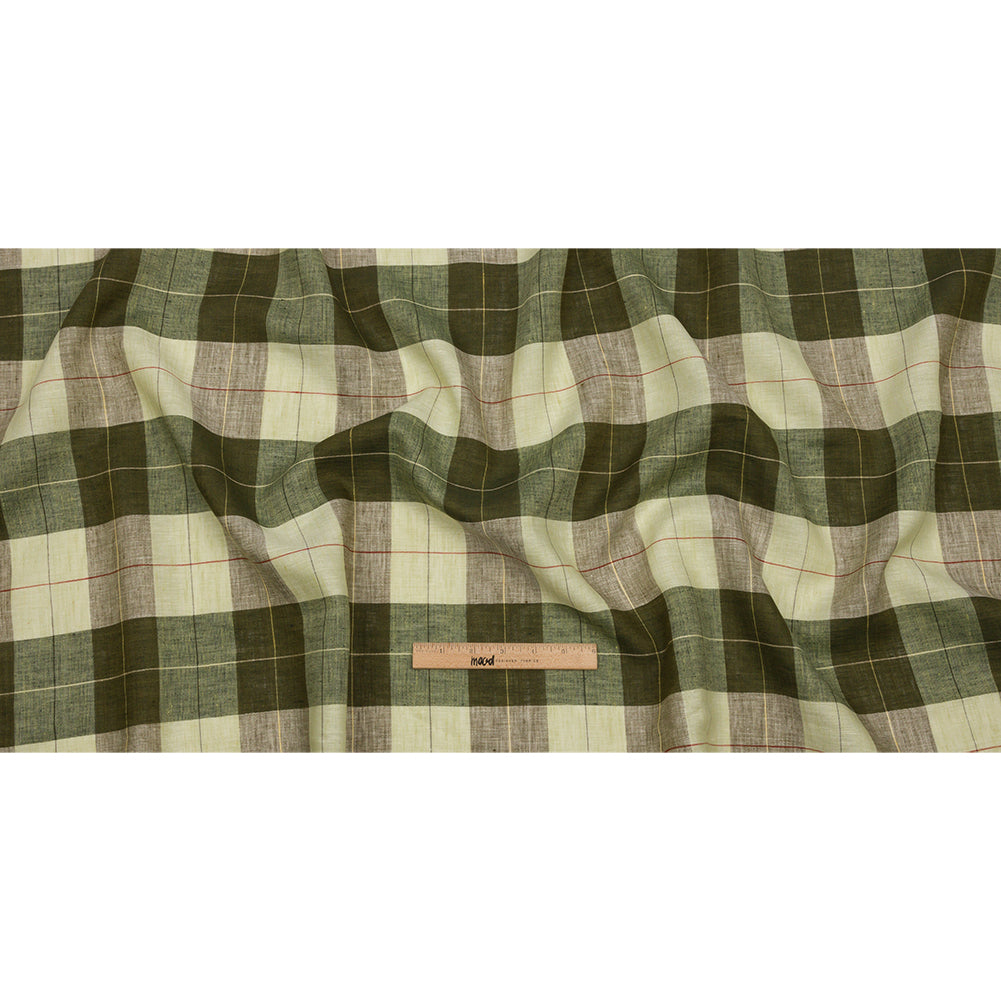 Olive and Lime Big Checks Lightweight Linen Woven Olive and Lime Big Checks Lightweight Linen Woven
