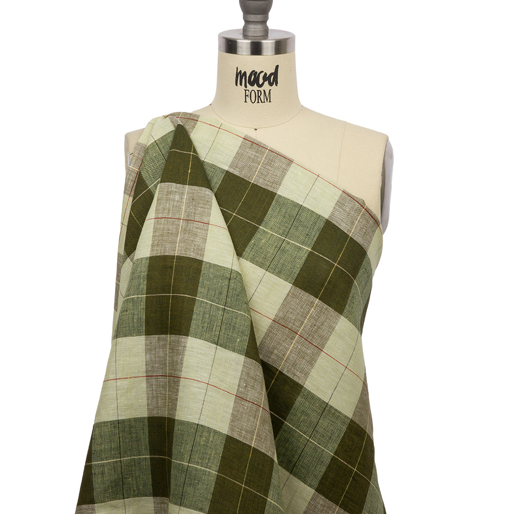 Olive and Lime Big Checks Lightweight Linen Woven Olive and Lime Big Checks Lightweight Linen Woven