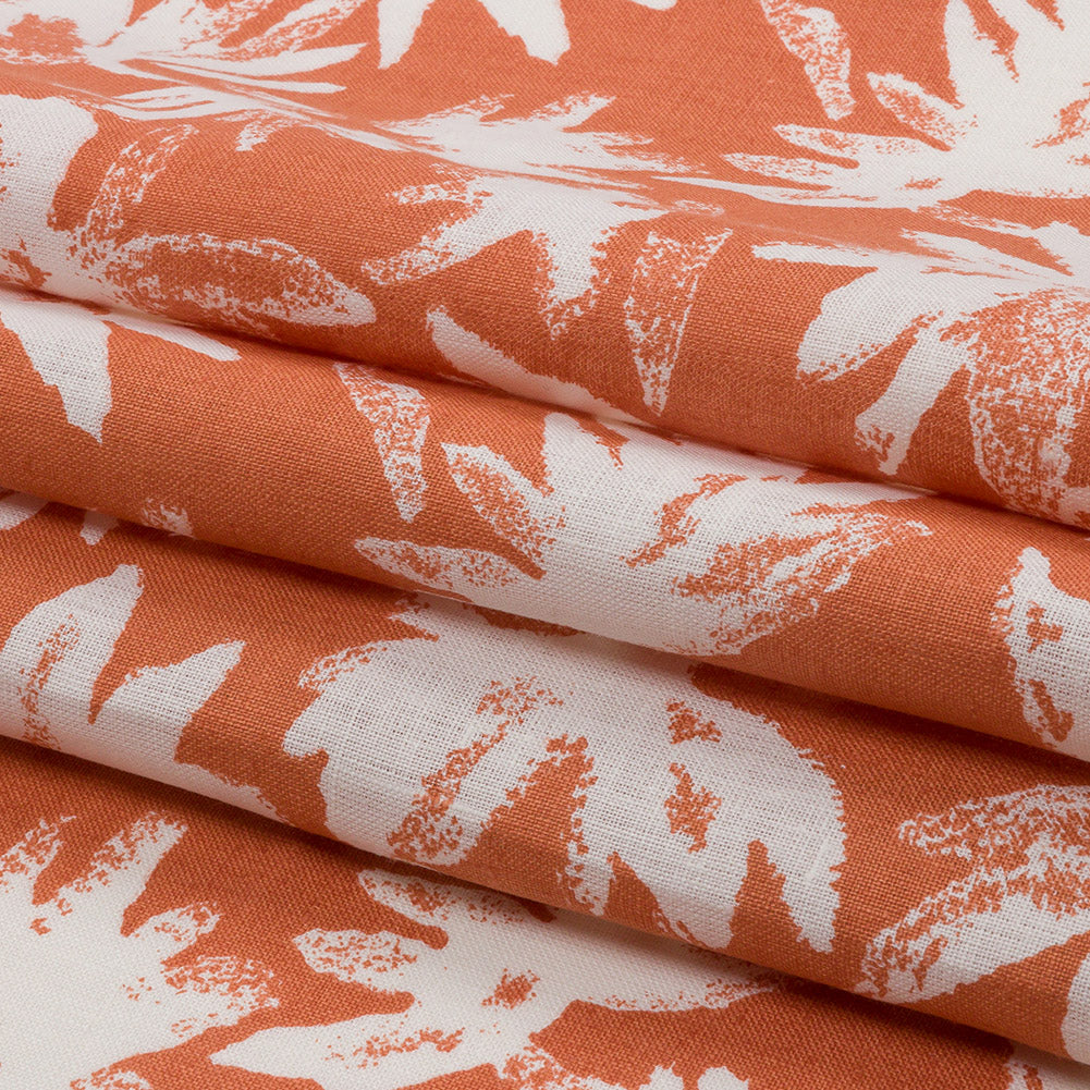 Deep Coral and White Leaf Impressions Lightweight Linen Woven Deep Coral and White Leaf Impressions Lightweight Linen Woven