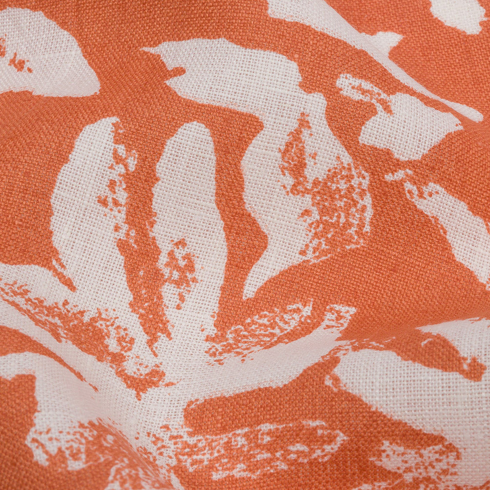 Deep Coral and White Leaf Impressions Lightweight Linen Woven Deep Coral and White Leaf Impressions Lightweight Linen Woven