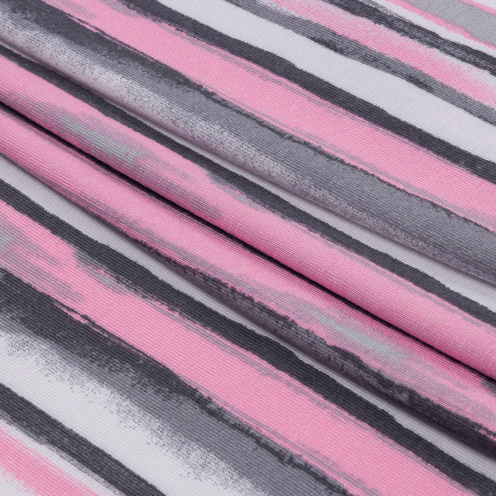 Pink, Gray and White Painterly Stripes Stretch Rayon Jersey Folded Pink, Gray and White Painterly Stripes Stretch Rayon Jersey Folded