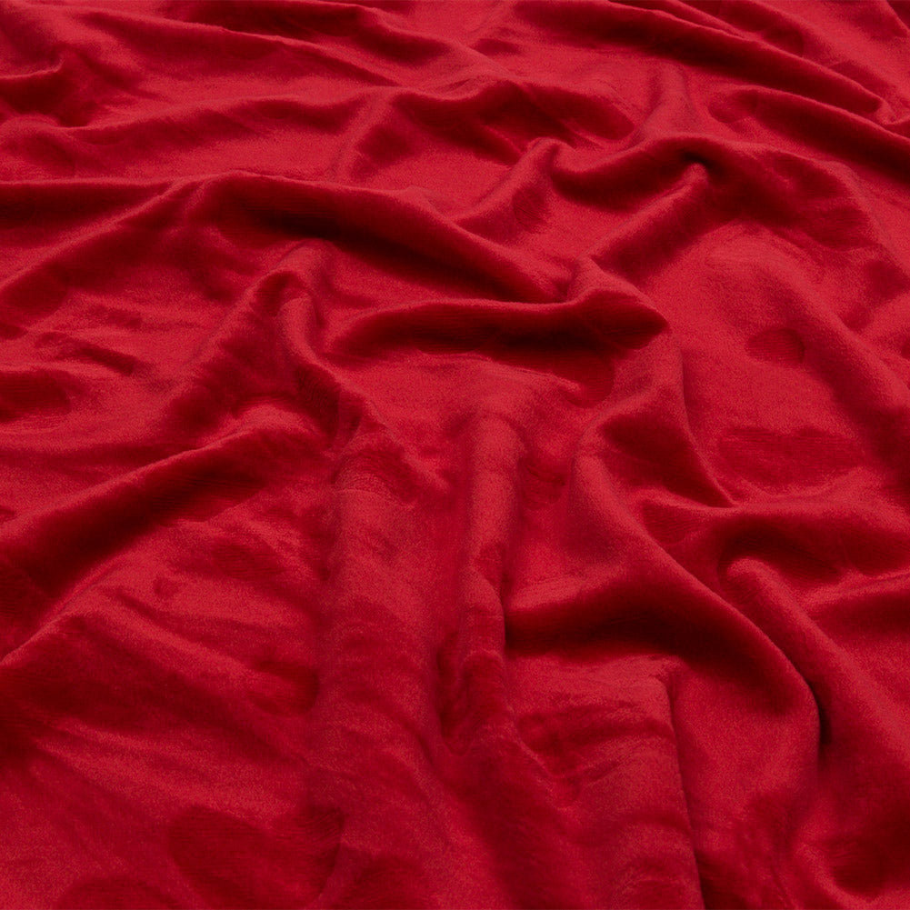 Red Floral Embossed Stretch Polyester Minky Red Floral Embossed Stretch Polyester Minky