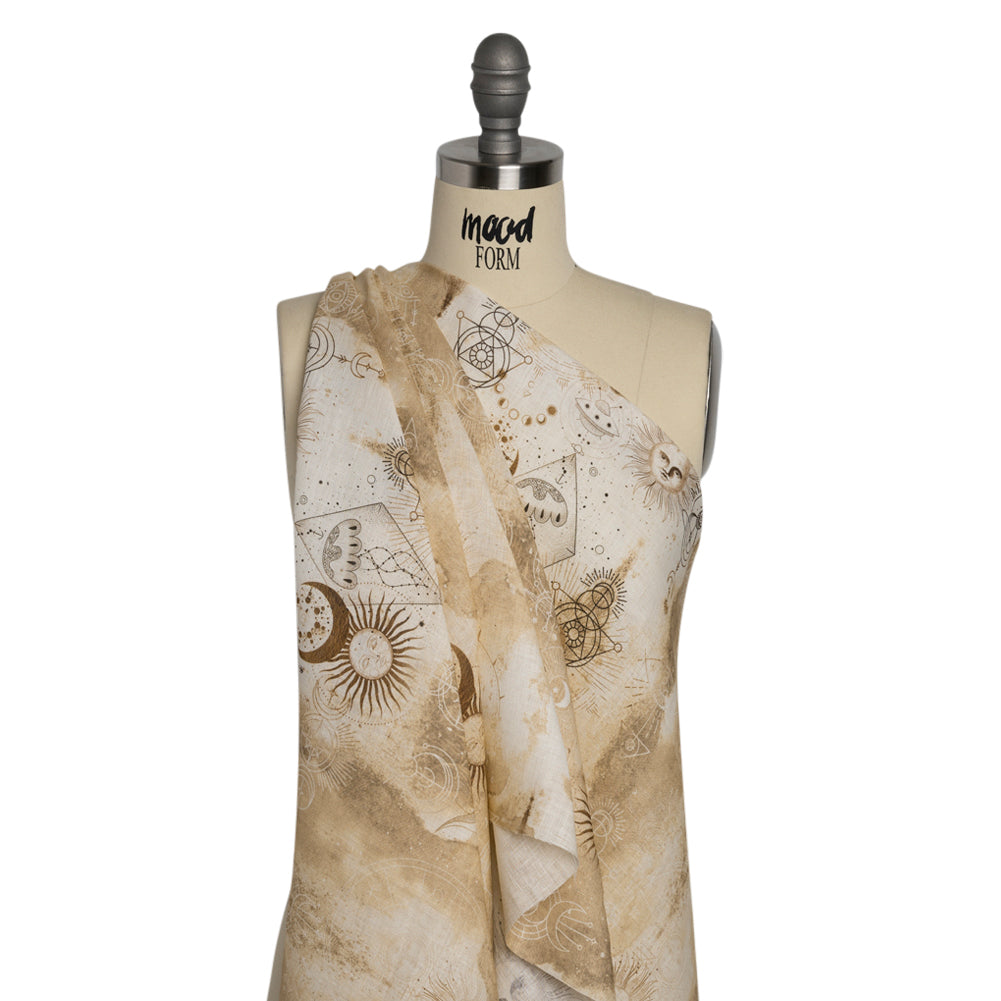 Beige and Brown Arcane Symbols Lightweight Linen Woven Detail Beige and Brown Arcane Symbols Lightweight Linen Woven Detail