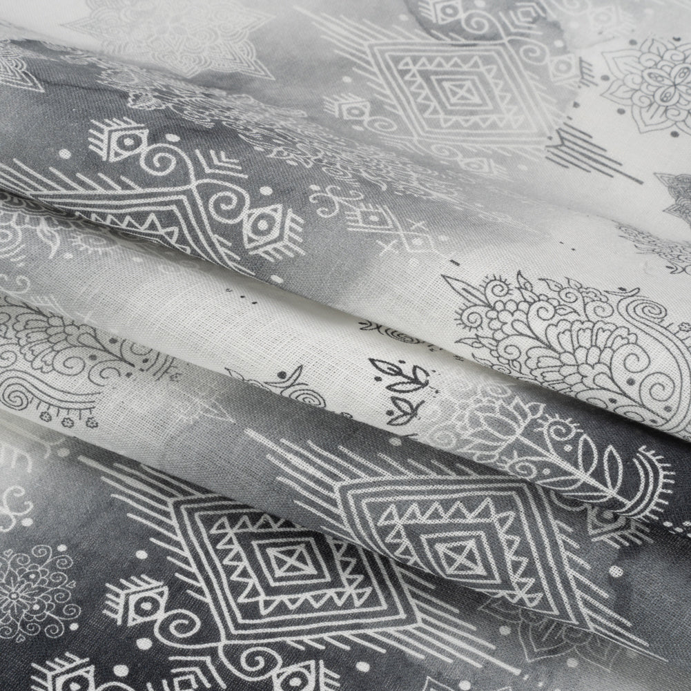 Black, Gray and White Diamonds and Flowers Lightweight Linen Woven - Folded Black, Gray and White Diamonds and Flowers Lightweight Linen Woven - Folded