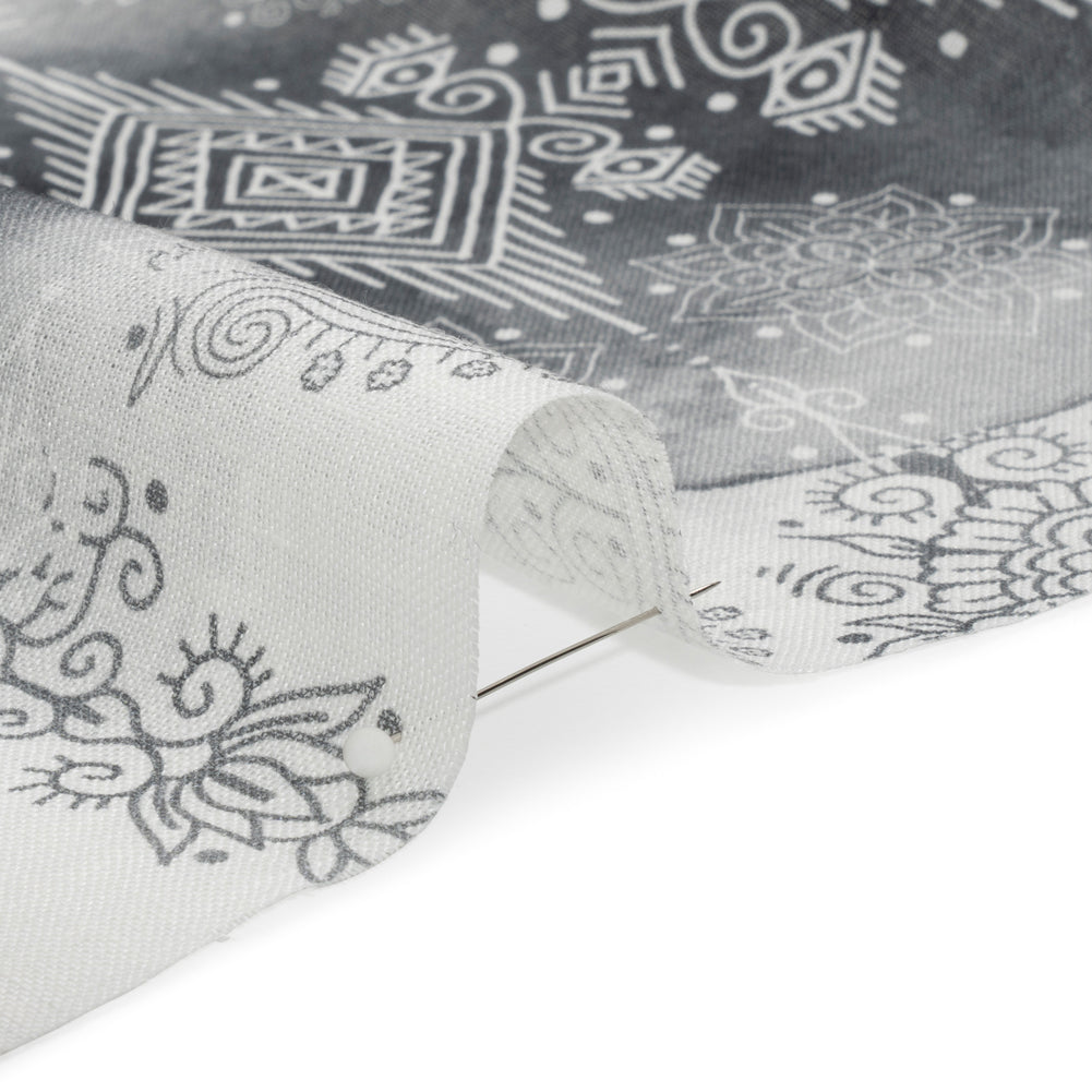 Black, Gray and White Diamonds and Flowers Lightweight Linen Woven - Detail - Image 3 of 6 Black, Gray and White Diamonds and Flowers Lightweight Linen Woven - Detail - Image 3 of 6
