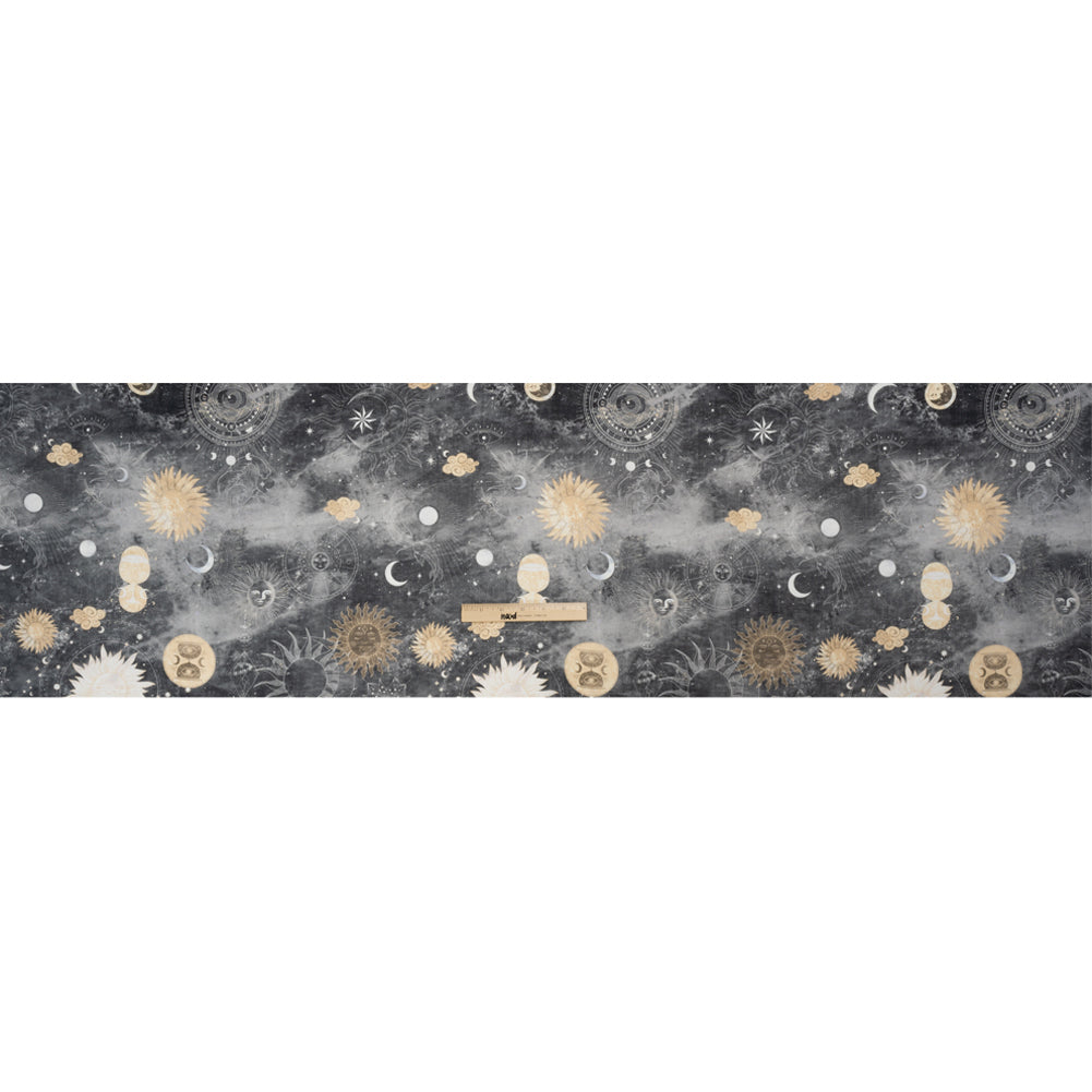 Black and Gold Astrological Intrigue Lightweight Linen Woven Black and Gold Astrological Intrigue Lightweight Linen Woven