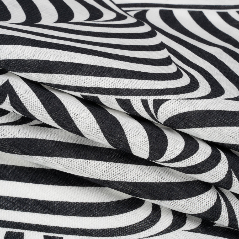 Black and White Swirling Stripes Lightweight Linen Woven - Folded Black and White Swirling Stripes Lightweight Linen Woven - Folded