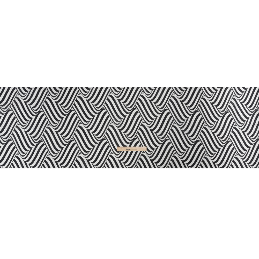 Black and White Swirling Stripes Lightweight Linen Woven - Full Black and White Swirling Stripes Lightweight Linen Woven - Full
