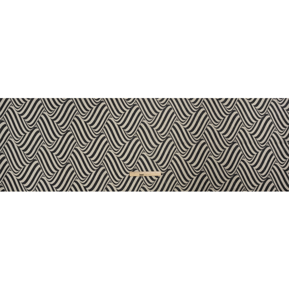 Black and Beige Swirling Stripes Lightweight Linen Woven Black and Beige Swirling Stripes Lightweight Linen Woven