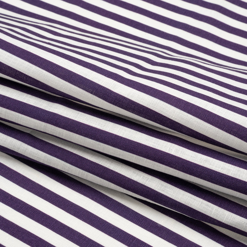 Medium Weight Linen Woven - Eggplant Stripes - Lydia Collection - Folded Medium Weight Linen Woven - Eggplant Stripes - Lydia Collection - Folded