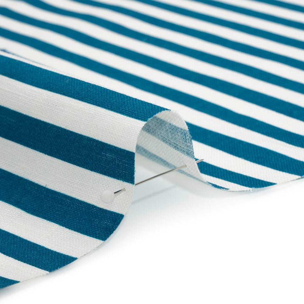 Medium Weight Linen Woven - Teal Stripes - Lydia Collection - Detail Medium Weight Linen Woven - Teal Stripes - Lydia Collection - Detail