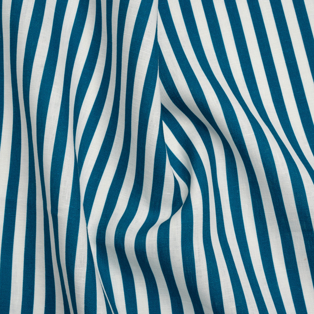 Medium Weight Linen Woven - Teal Stripes - Lydia Collection Medium Weight Linen Woven - Teal Stripes - Lydia Collection