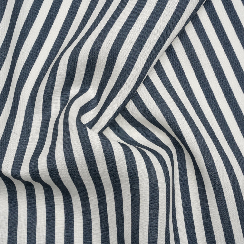 Medium Weight Linen Woven - Steel Blue Stripes - Lydia Collection Medium Weight Linen Woven - Steel Blue Stripes - Lydia Collection