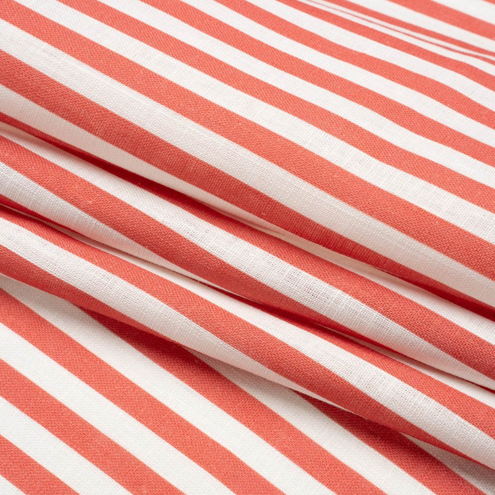 Medium Weight Linen Woven - Coral Stripes - Lydia Collection Medium Weight Linen Woven - Coral Stripes - Lydia Collection