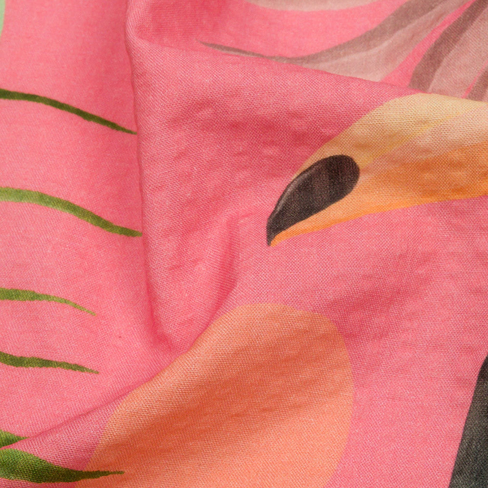 Cotton and Viscose Striped Seersucker Print - Pink Birds and Leaves - Mood Exclusive Birds of Paradise Detail Cotton and Viscose Striped Seersucker Print - Pink Birds and Leaves - Mood Exclusive Birds of Paradise Detail