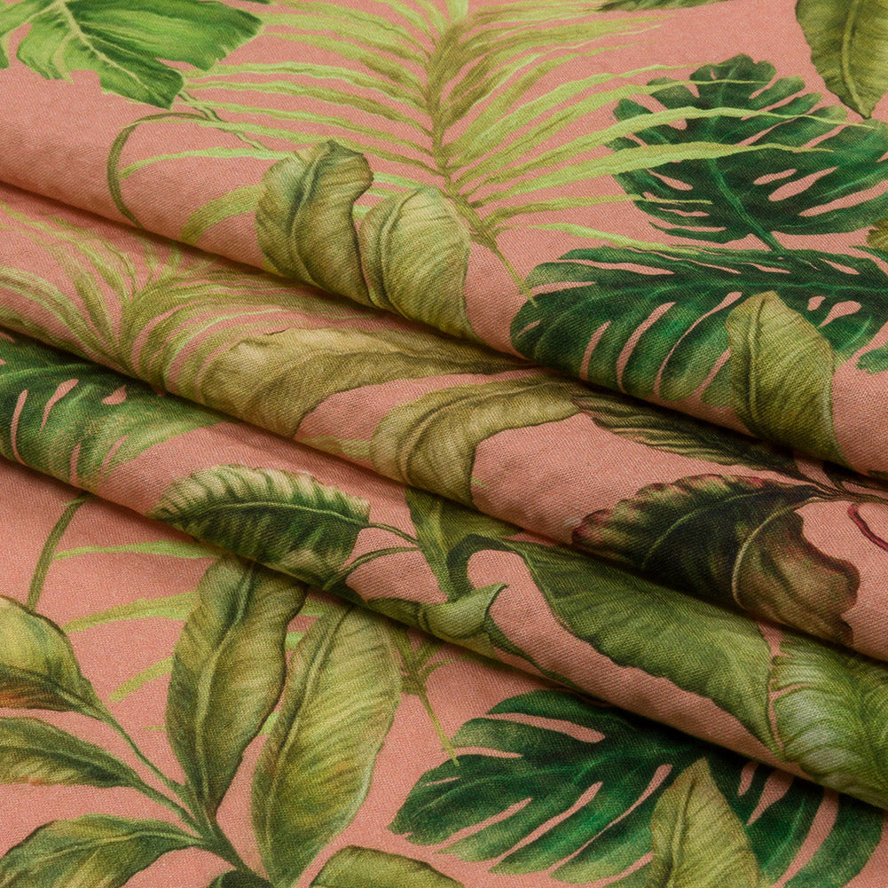 Cotton and Viscose Striped Seersucker Print - Pink Leaves - Mood Exclusive Tropic Royale Folded Cotton and Viscose Striped Seersucker Print - Pink Leaves - Mood Exclusive Tropic Royale Folded