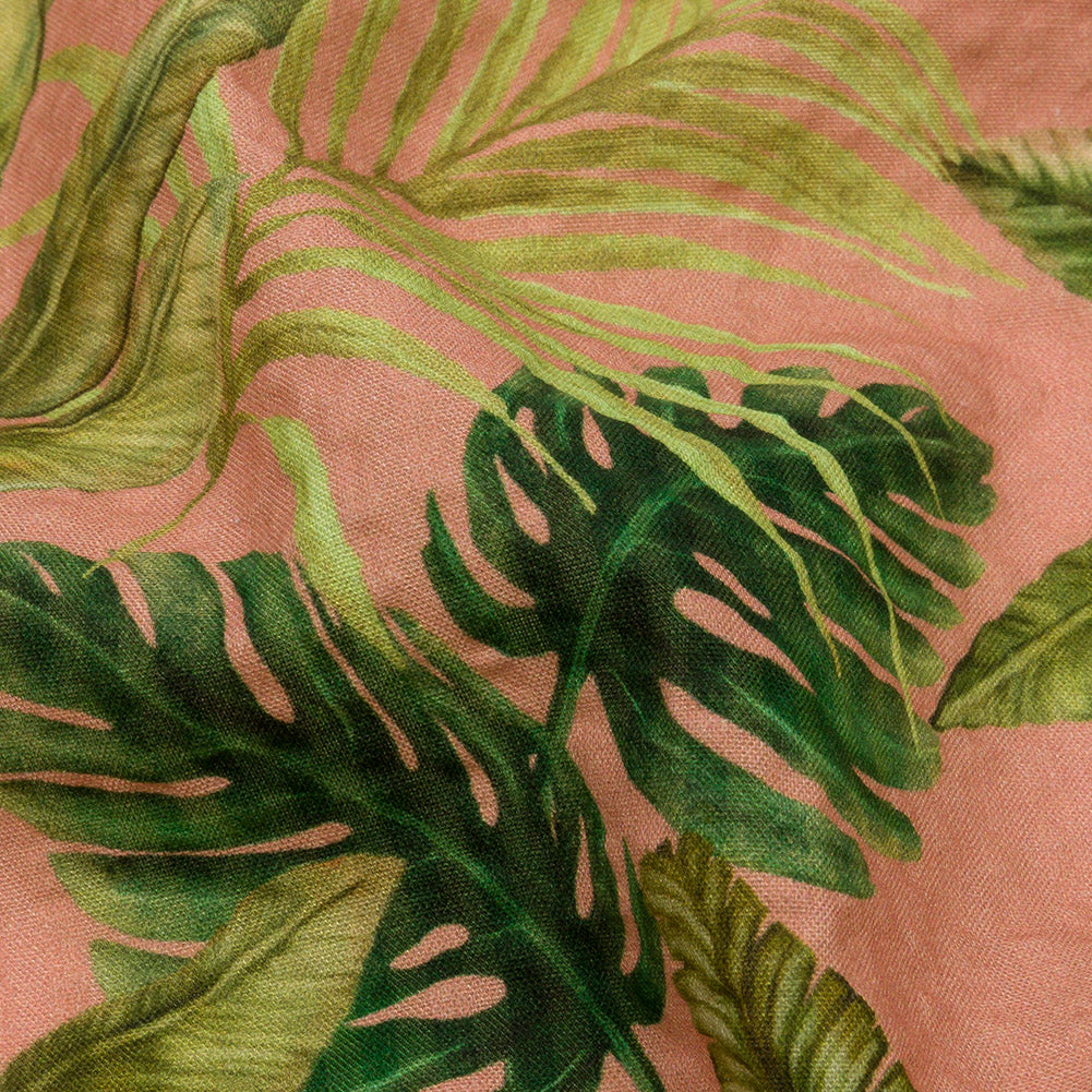 Cotton and Viscose Striped Seersucker Print - Pink Leaves - Mood Exclusive Tropic Royale Detail Cotton and Viscose Striped Seersucker Print - Pink Leaves - Mood Exclusive Tropic Royale Detail