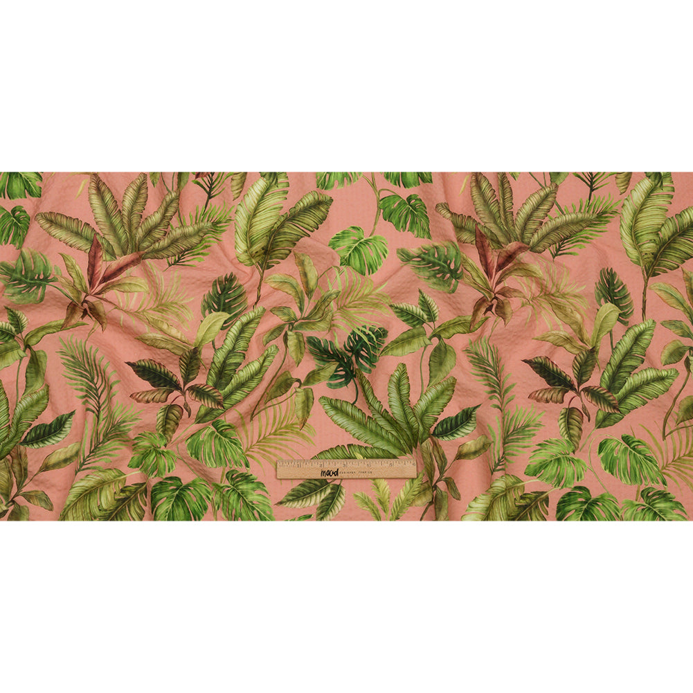 Cotton and Viscose Striped Seersucker Print - Pink Leaves - Mood Exclusive Tropic Royale Full Cotton and Viscose Striped Seersucker Print - Pink Leaves - Mood Exclusive Tropic Royale Full
