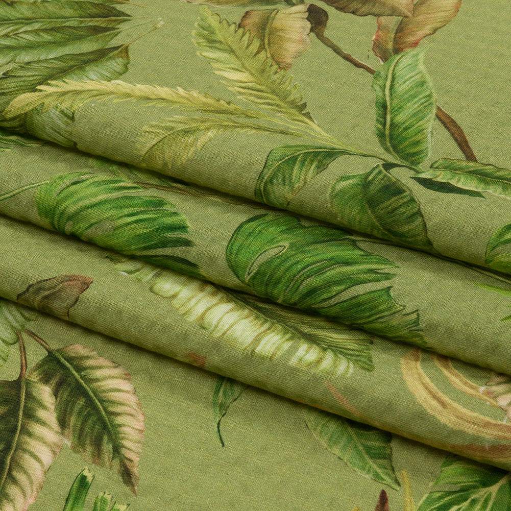 Cotton and Viscose Striped Seersucker Print - Green Leaves - Mood Exclusive Tropic Royale Folded Cotton and Viscose Striped Seersucker Print - Green Leaves - Mood Exclusive Tropic Royale Folded