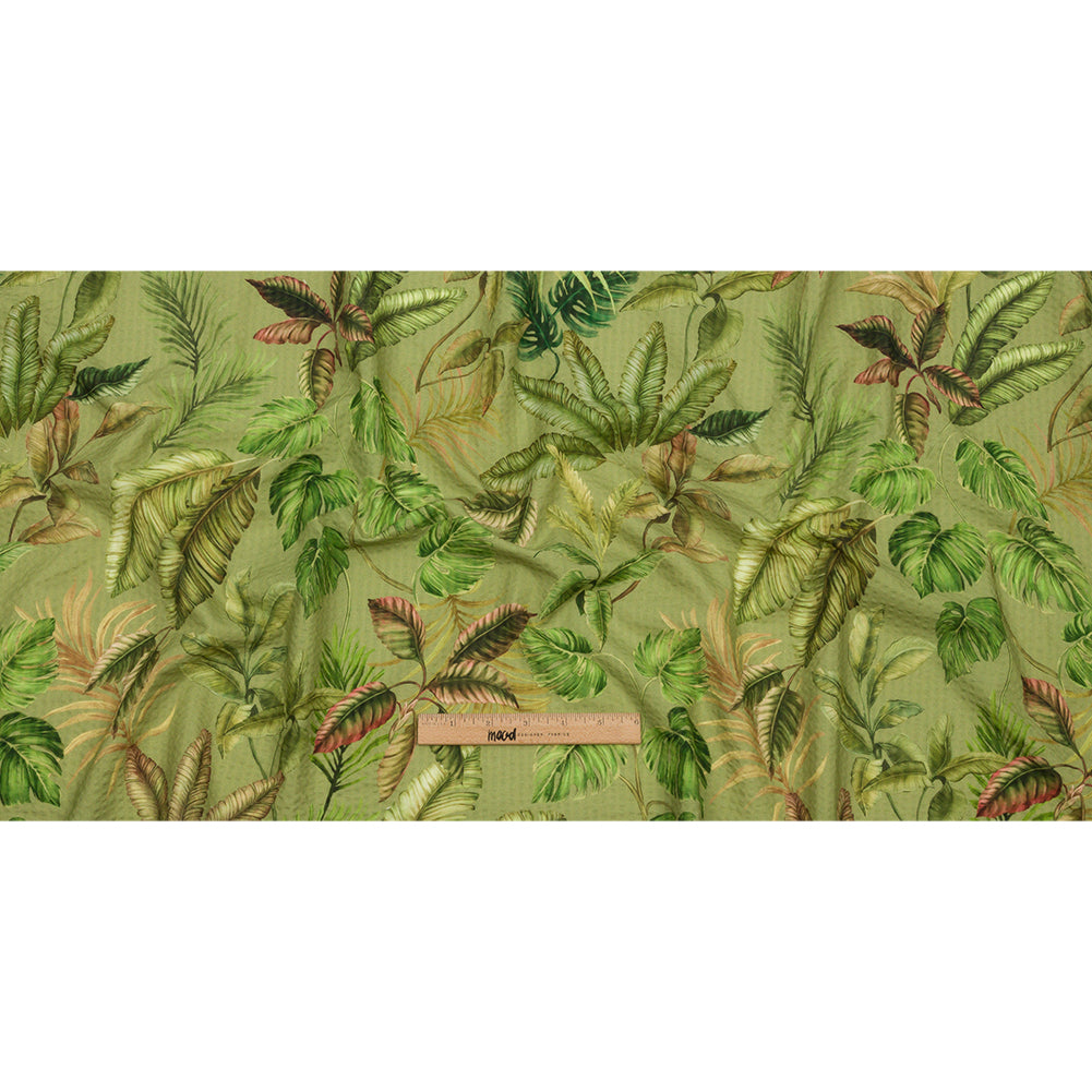 Cotton and Viscose Striped Seersucker Print - Green Leaves - Mood Exclusive Tropic Royale Full Cotton and Viscose Striped Seersucker Print - Green Leaves - Mood Exclusive Tropic Royale Full