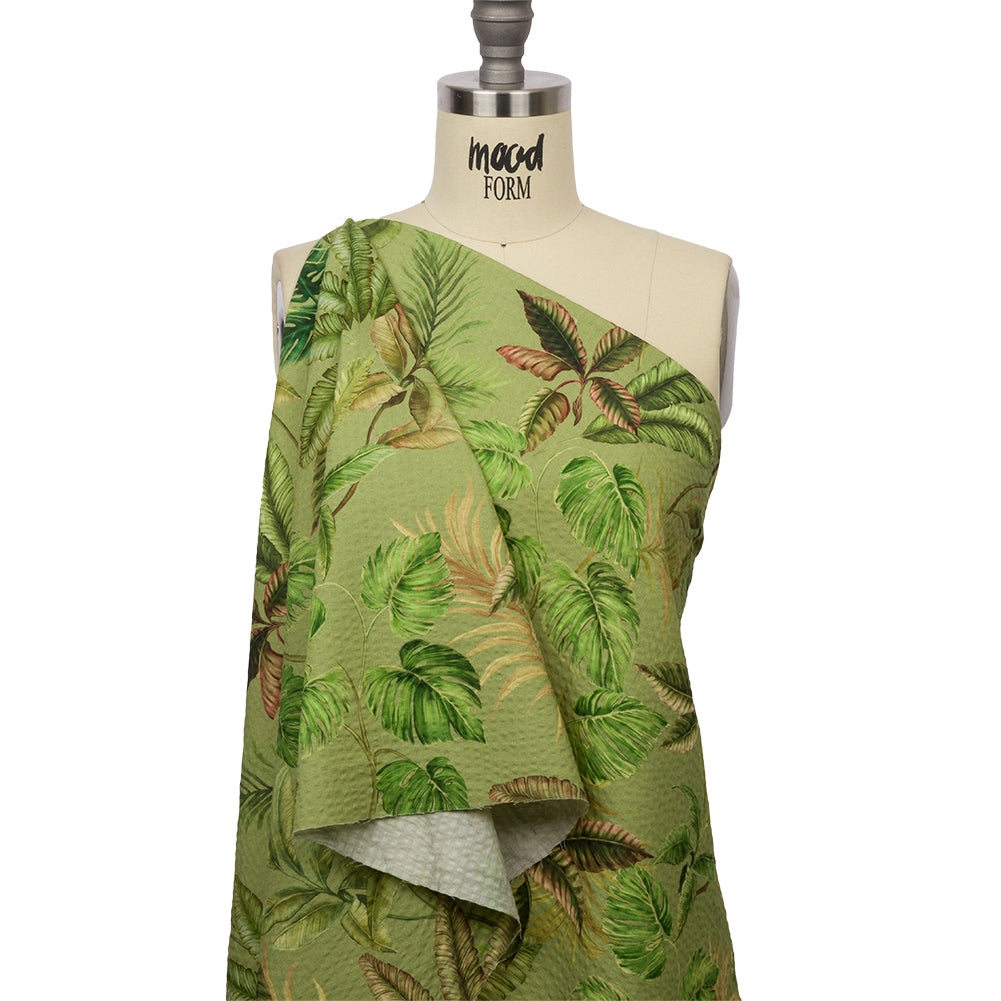 Cotton and Viscose Striped Seersucker Print - Green Leaves - Mood Exclusive Tropic Royale Drape Cotton and Viscose Striped Seersucker Print - Green Leaves - Mood Exclusive Tropic Royale Drape