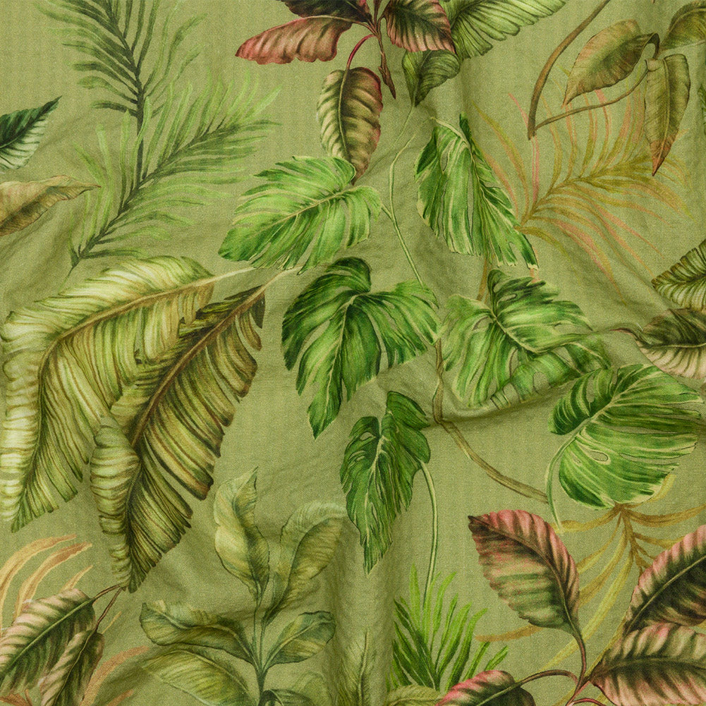 Cotton and Viscose Striped Seersucker Print - Green Leaves - Mood Exclusive Tropic Royale Cotton and Viscose Striped Seersucker Print - Green Leaves - Mood Exclusive Tropic Royale