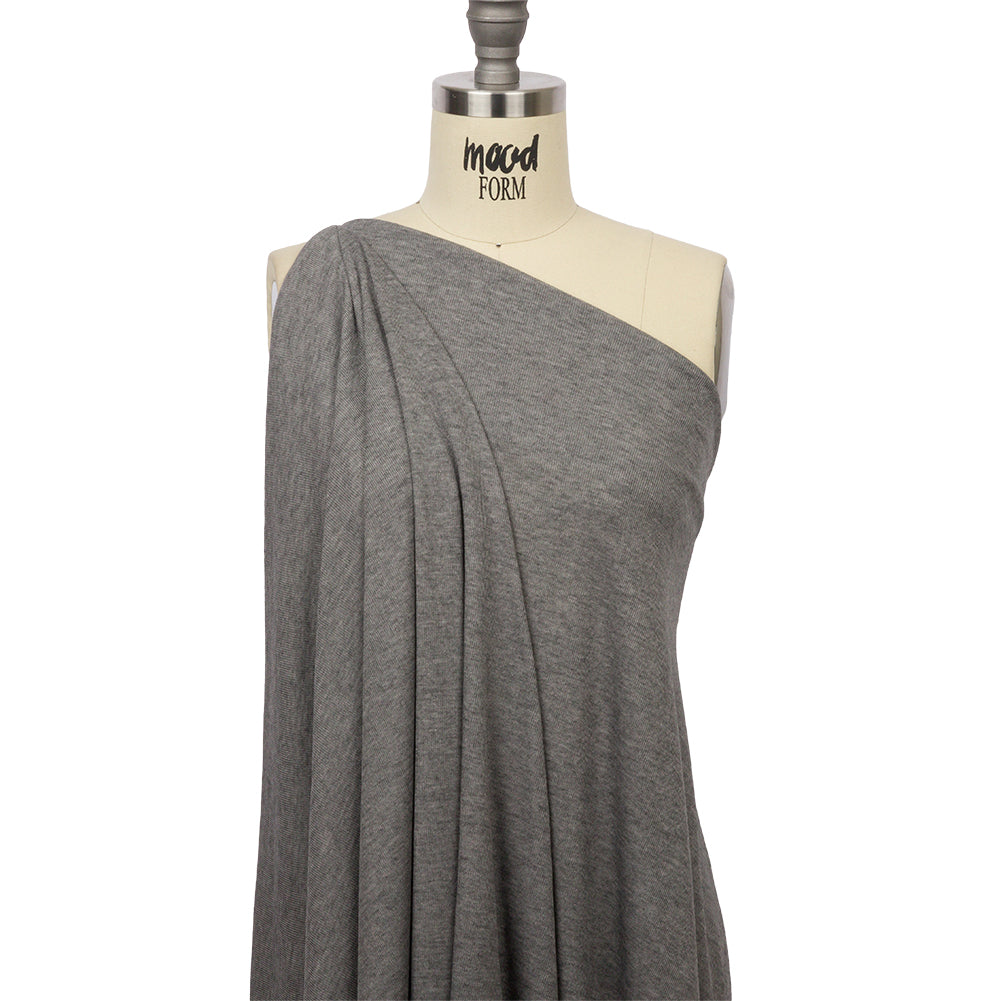 Heathered Pewter Lightweight Rayon Rib Knit Drape Heathered Pewter Lightweight Rayon Rib Knit Drape
