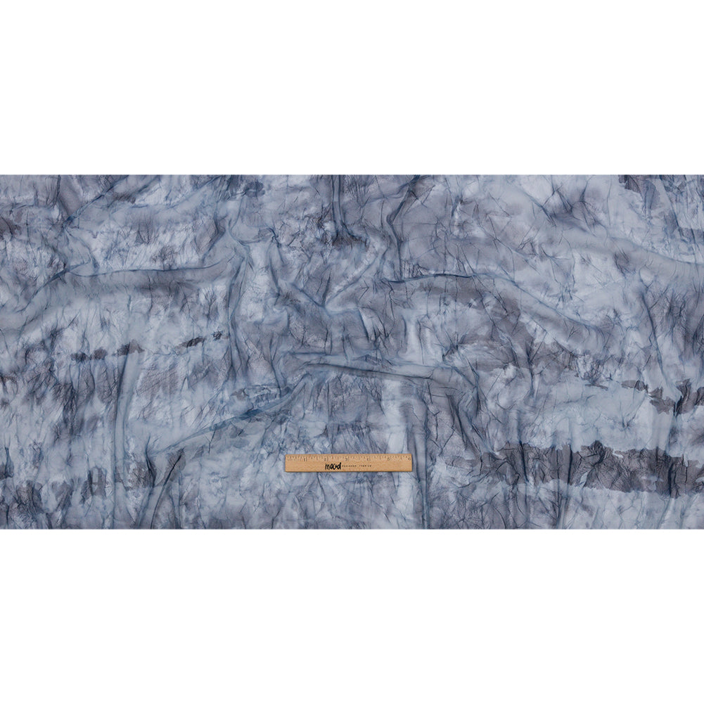 Indigo Tie Dye Crinkled Polyester Stretch Tulle Full Indigo Tie Dye Crinkled Polyester Stretch Tulle Full