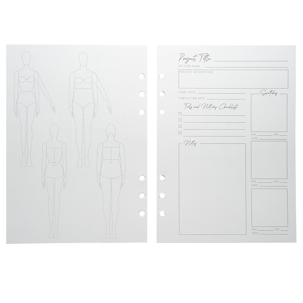 Mood Designer Sewing Planner Project Page Refills - 5.82" x 8.26", A5, 24 Pages