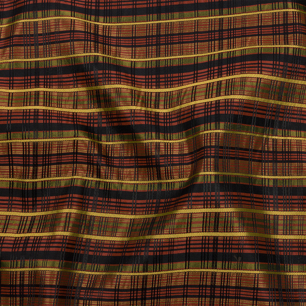 Olive, Burgundy and Black Plaid Polyester Jacquard Olive, Burgundy and Black Plaid Polyester Jacquard