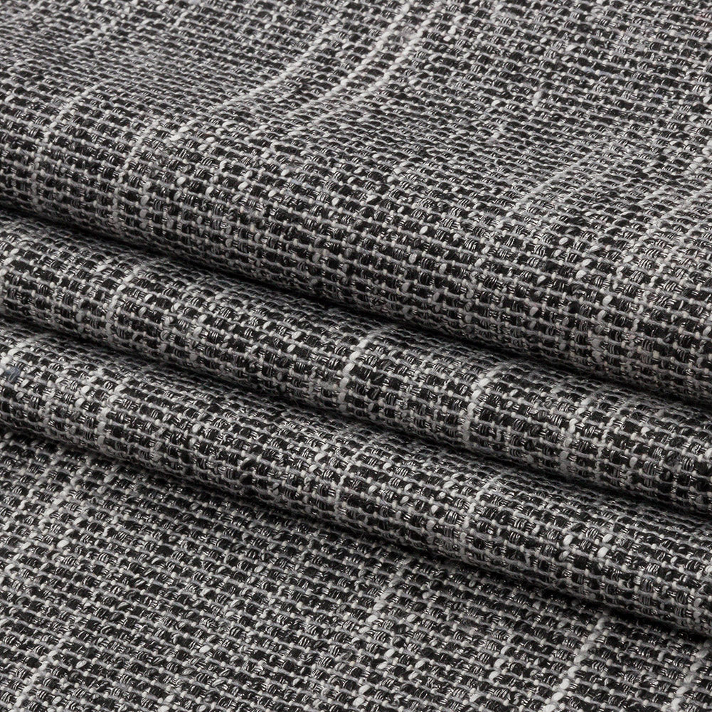 Black, White and Silver Metallic Polyester Tweed Folded Black, White and Silver Metallic Polyester Tweed Folded