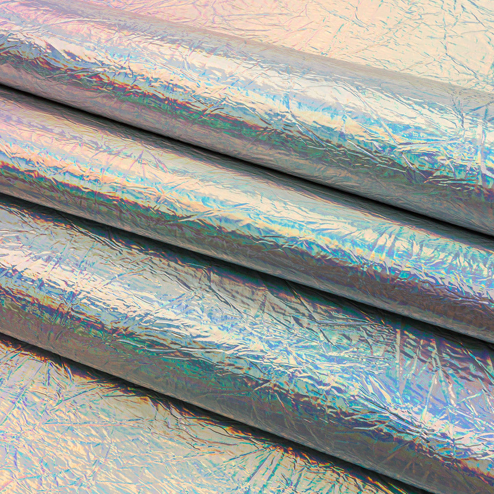 Crinkled Mirror Vinyl with Fabric Backing - Holographic Silver - Ingot Collection Crinkled Mirror Vinyl with Fabric Backing - Holographic Silver - Ingot Collection
