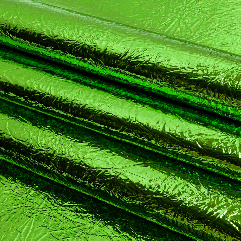 Crinkled Mirror Vinyl with Fabric Backing - Green - Ingot Collection Crinkled Mirror Vinyl with Fabric Backing - Green - Ingot Collection