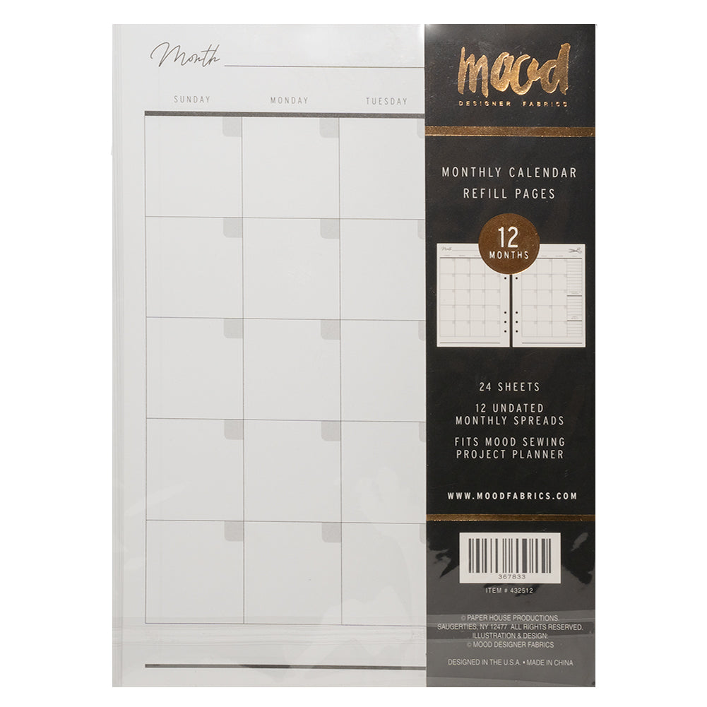 Mood Designer Sewing Planner Undated Monthly Calendar Refills - 5.82" x 8.26", A5, 12 Months