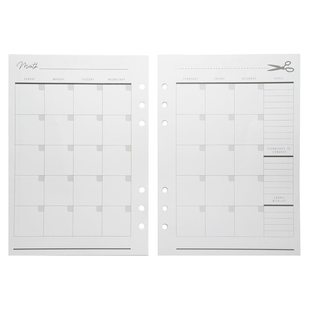 Mood Designer Sewing Planner Undated Monthly Calendar Refills - 5.82" x 8.26", A5, 12 Months