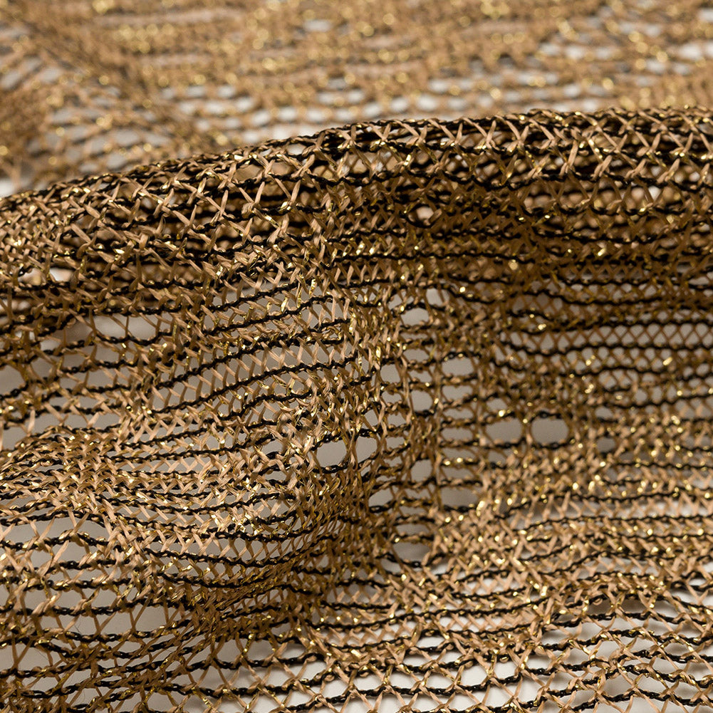 Bronze and Black Diamonds and Flowers Metallic Lace Panel with Fringe Detail Bronze and Black Diamonds and Flowers Metallic Lace Panel with Fringe Detail