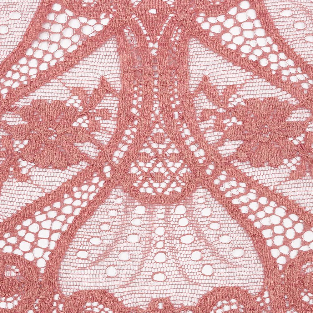 Famous NYC Designer Rosy Salmon Swirls and Flowers Fancy Lace Trim with Scalloped Edges - 6.875" Detail Famous NYC Designer Rosy Salmon Swirls and Flowers Fancy Lace Trim with Scalloped Edges - 6.875" Detail