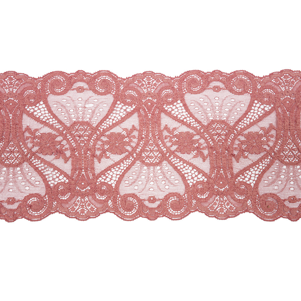 Famous NYC Designer Rosy Salmon Swirls and Flowers Fancy Lace Trim with Scalloped Edges - 6.875" Famous NYC Designer Rosy Salmon Swirls and Flowers Fancy Lace Trim with Scalloped Edges - 6.875"