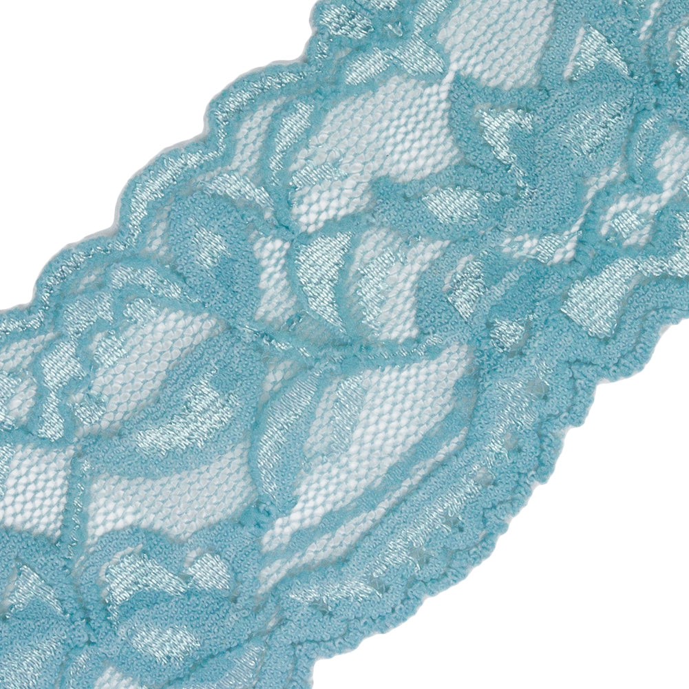 Famous NYC Designer Sky Two Tone Floral Vines Stretch Lace Trim with Scalloped Edges - 2" Detail Famous NYC Designer Sky Two Tone Floral Vines Stretch Lace Trim with Scalloped Edges - 2" Detail