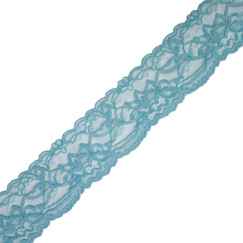 Famous NYC Designer Sky Two Tone Floral Vines Stretch Lace Trim with Scalloped Edges - 2" Famous NYC Designer Sky Two Tone Floral Vines Stretch Lace Trim with Scalloped Edges - 2"