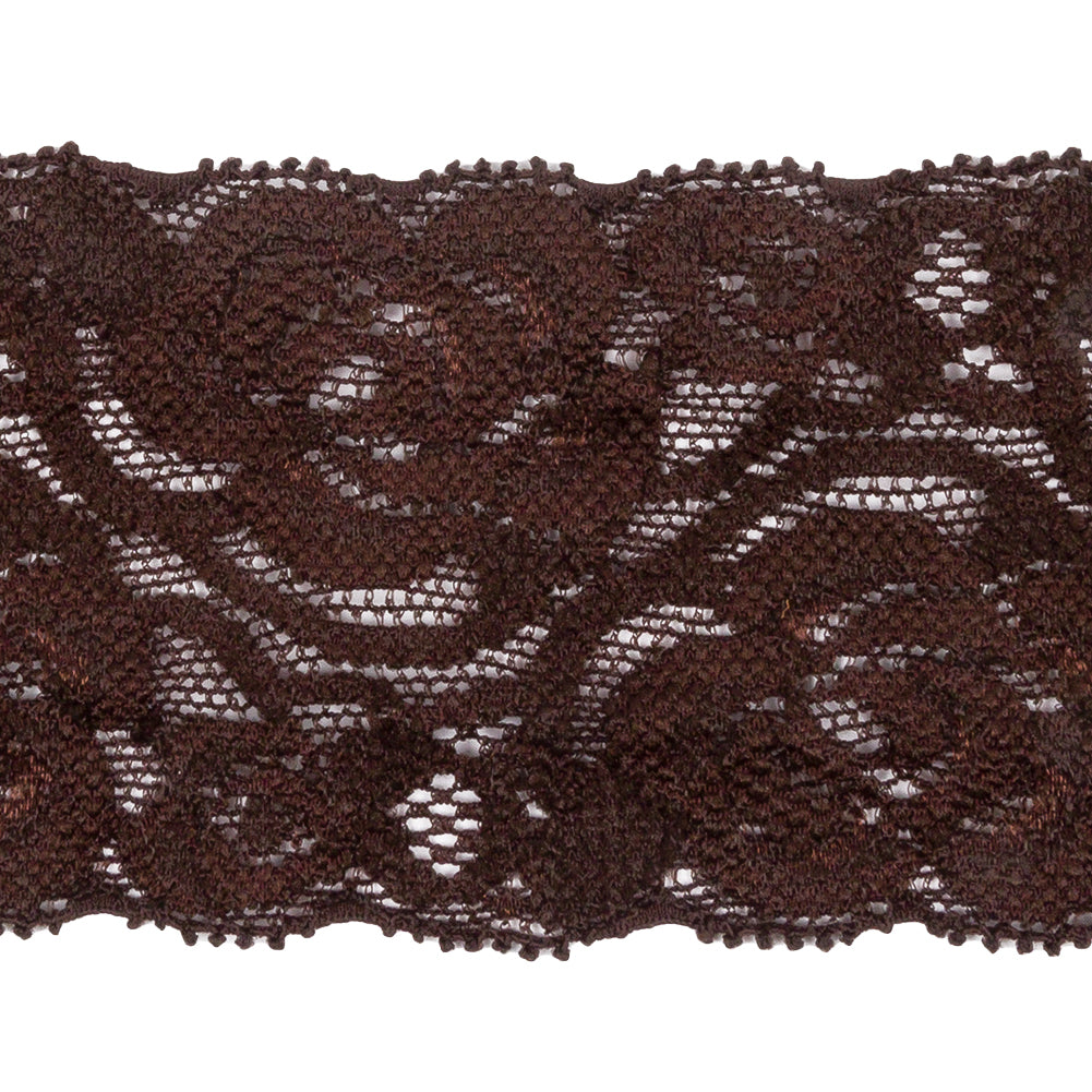 Famous NYC Designer Chocolate Brown Floral Stretch Lace Trim - 2" Detail Famous NYC Designer Chocolate Brown Floral Stretch Lace Trim - 2" Detail