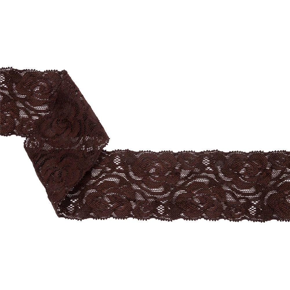 Famous NYC Designer Chocolate Brown Floral Stretch Lace Trim - 2" Famous NYC Designer Chocolate Brown Floral Stretch Lace Trim - 2"