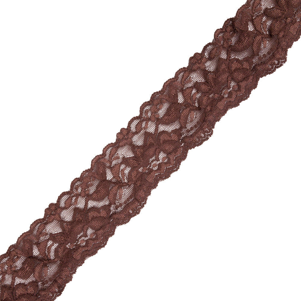 Famous NYC Designer Brown Two Tone Floral Vines Stretch Lace Trim with Scalloped Edges - 2" Famous NYC Designer Brown Two Tone Floral Vines Stretch Lace Trim with Scalloped Edges - 2"