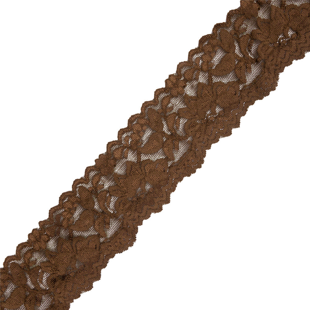 Famous NYC Designer Olive Brown Floral Stretch Lace Trim with Scalloped Edges - 2.375" Famous NYC Designer Olive Brown Floral Stretch Lace Trim with Scalloped Edges - 2.375"