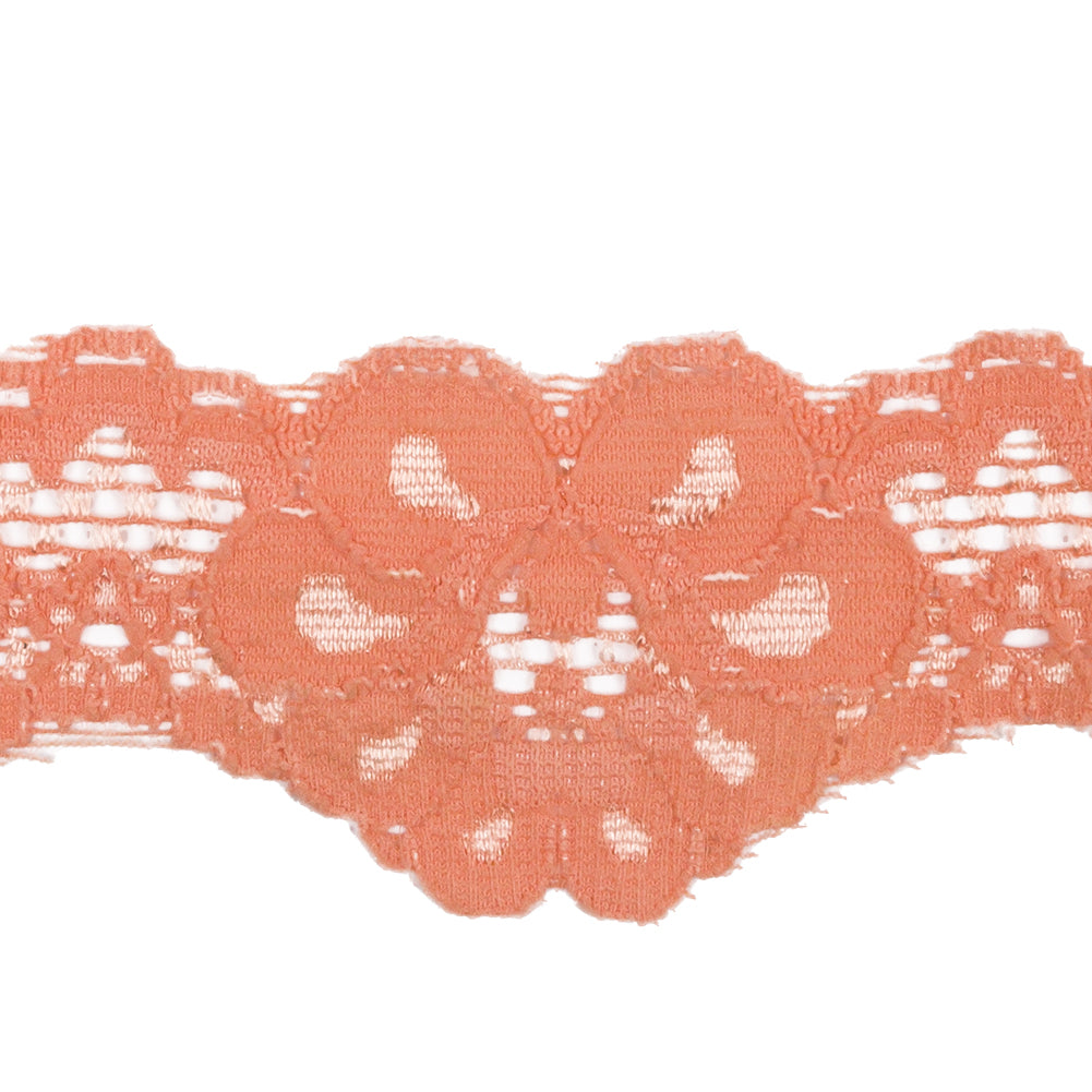 Famous NYC Designer Tangerine Floral Scallops Stretch Re-Embroidered Lace Trim - 1.625" Detail Famous NYC Designer Tangerine Floral Scallops Stretch Re-Embroidered Lace Trim - 1.625" Detail