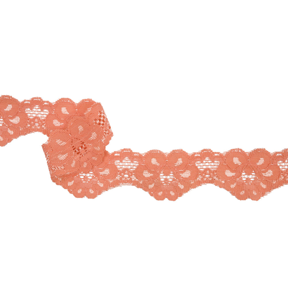 Famous NYC Designer Tangerine Floral Scallops Stretch Re-Embroidered Lace Trim - 1.625" Famous NYC Designer Tangerine Floral Scallops Stretch Re-Embroidered Lace Trim - 1.625"