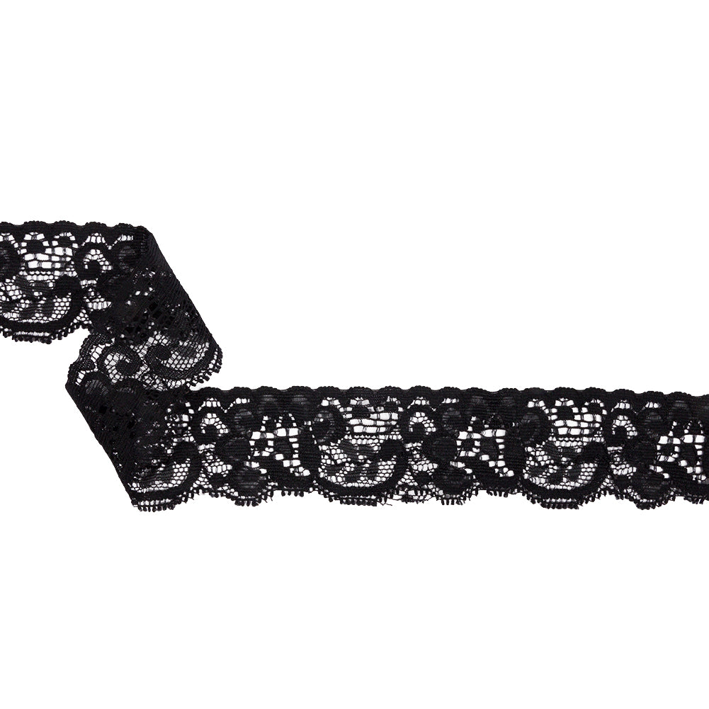 Famous NYC Designer Black Flowers and Swirls Scalloped Stretch Re-Embroidered Lace Trim - 1.375" Famous NYC Designer Black Flowers and Swirls Scalloped Stretch Re-Embroidered Lace Trim - 1.375"